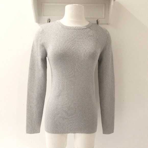 Michael Kors Grey & Silver Metallic Long Sleeve Pullover Sweater M - Picture 2 of 6